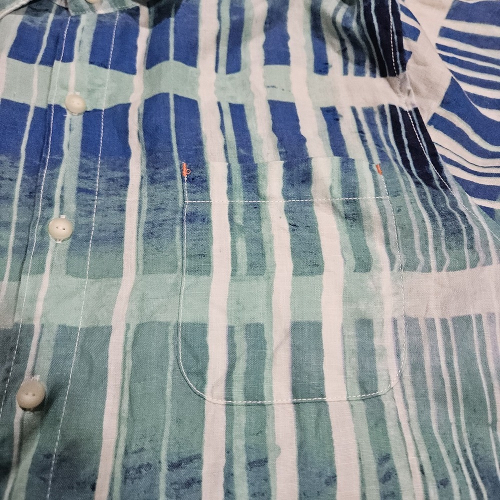 Tommy Bahama 100% Linen Shirt Men L Blue Striped Beach Preppy Boating Yachting - Picture 7 of 12